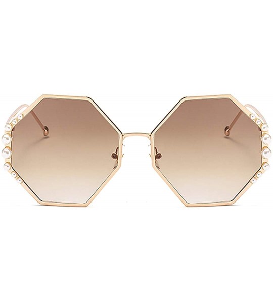 Goggle Womens Oversized Pearl Rhinestone Sunglasses Stylish Design Eyewear - Gold Frame Tawny Lens - CD18UKR09KR $24.78