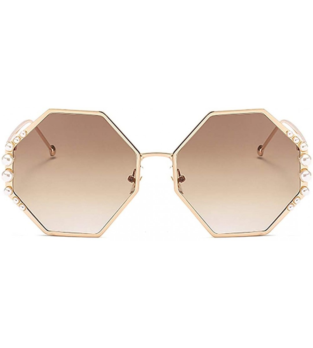 Goggle Womens Oversized Pearl Rhinestone Sunglasses Stylish Design Eyewear - Gold Frame Tawny Lens - CD18UKR09KR $24.78