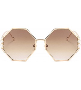 Goggle Womens Oversized Pearl Rhinestone Sunglasses Stylish Design Eyewear - Gold Frame Tawny Lens - CD18UKR09KR $24.78