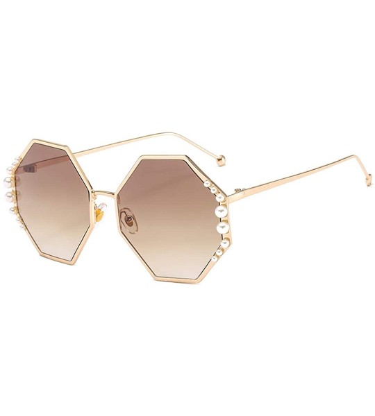 Goggle Womens Oversized Pearl Rhinestone Sunglasses Stylish Design Eyewear - Gold Frame Tawny Lens - CD18UKR09KR $24.78