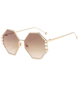 Goggle Womens Oversized Pearl Rhinestone Sunglasses Stylish Design Eyewear - Gold Frame Tawny Lens - CD18UKR09KR $24.78