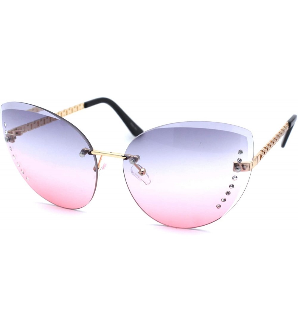 Oversized Womens Rhinestone Jewel Trim Rimless Oversize Cat Eye Sunglasses - Gold Grey Pink - CX18ZRD7ED8 $22.59