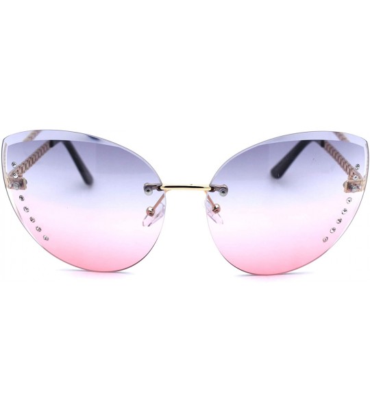 Oversized Womens Rhinestone Jewel Trim Rimless Oversize Cat Eye Sunglasses - Gold Grey Pink - CX18ZRD7ED8 $22.59