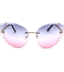 Oversized Womens Rhinestone Jewel Trim Rimless Oversize Cat Eye Sunglasses - Gold Grey Pink - CX18ZRD7ED8 $22.59