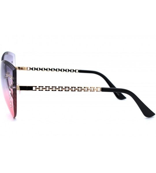 Oversized Womens Rhinestone Jewel Trim Rimless Oversize Cat Eye Sunglasses - Gold Grey Pink - CX18ZRD7ED8 $22.59