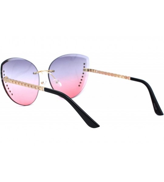 Oversized Womens Rhinestone Jewel Trim Rimless Oversize Cat Eye Sunglasses - Gold Grey Pink - CX18ZRD7ED8 $22.59