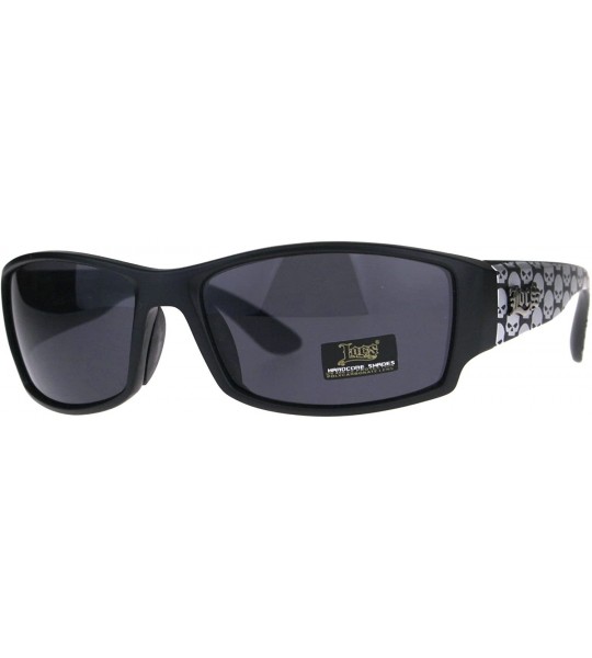 Oval Locs Sunglasses Mens Oval Rectangular Wrap Matte Black Silver Skull Print - CY18D5OZCXK $21.40