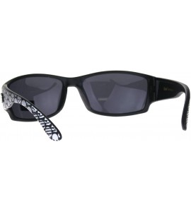 Oval Locs Sunglasses Mens Oval Rectangular Wrap Matte Black Silver Skull Print - CY18D5OZCXK $21.40