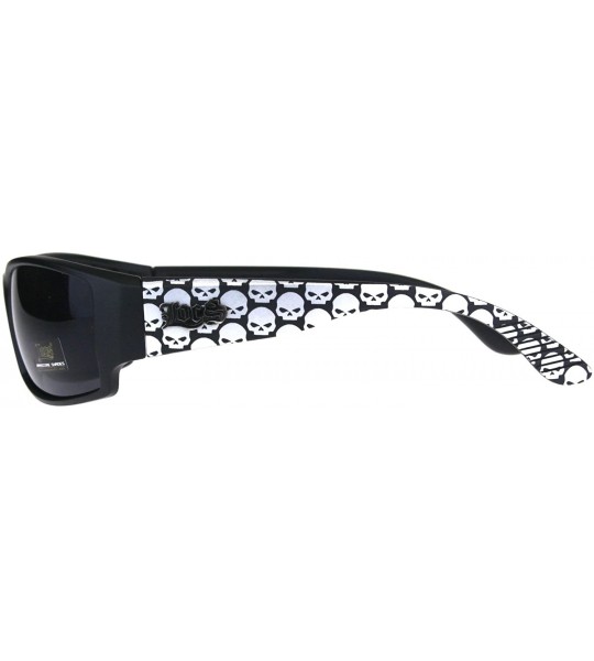 Oval Locs Sunglasses Mens Oval Rectangular Wrap Matte Black Silver Skull Print - CY18D5OZCXK $21.40