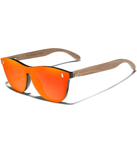 Square Black Walnut Sunglasses Wood Polarized Sunglasses Men Protection Eyewear Wooden - Red Walnut Wood - CK194OS408H $60.46