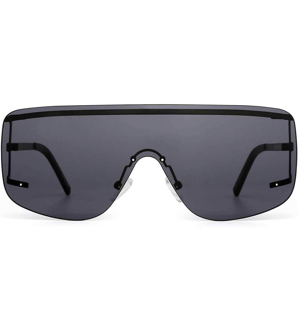 Oversized Oversized Shield Sunglasses Trendy Flat Top Rimless Sun Glasses for Women Men - Black / Grey - CB18I5K3KOW $29.79