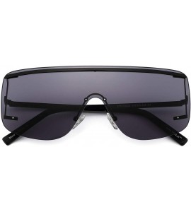 Oversized Oversized Shield Sunglasses Trendy Flat Top Rimless Sun Glasses for Women Men - Black / Grey - CB18I5K3KOW $29.79