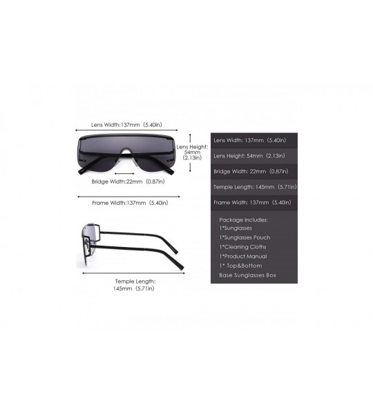 Oversized Oversized Shield Sunglasses Trendy Flat Top Rimless Sun Glasses for Women Men - Black / Grey - CB18I5K3KOW $29.79