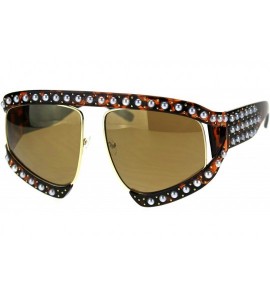 Oversized Pearl Jewel Stud Flat Top Oversize Mob Celebrity Sunglasses - Tortoise Solid Brown - CM18THA8WSH $26.65