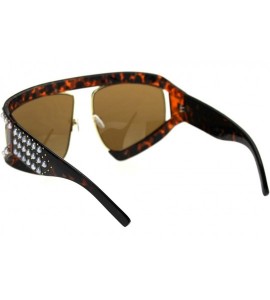 Oversized Pearl Jewel Stud Flat Top Oversize Mob Celebrity Sunglasses - Tortoise Solid Brown - CM18THA8WSH $26.65