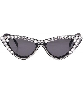 Aviator Vintage Cat Eye Diamond Crystal Sunglasses for Women Oversized Plastic Frame - Black Frame/White Diamond F - CG18XSLE...