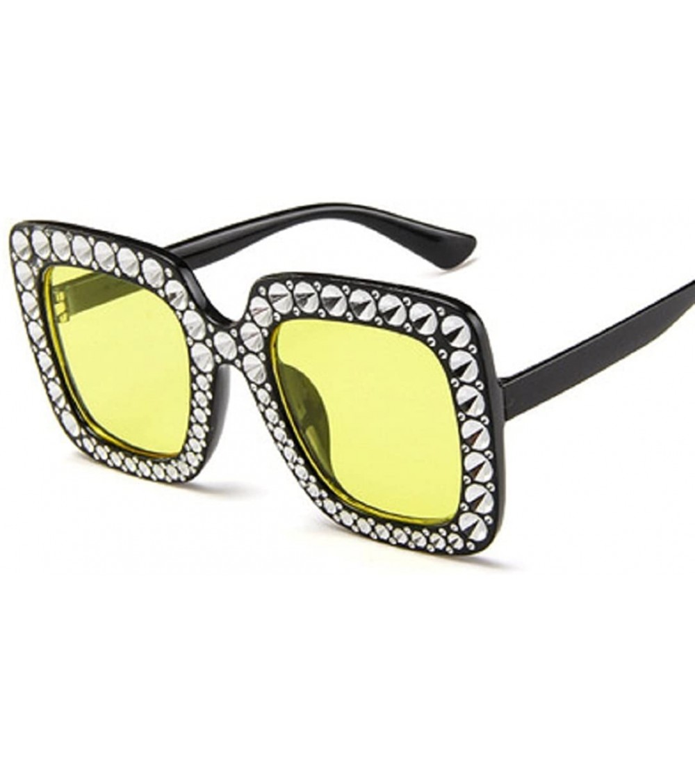 Round Womens Fashion Imitation Diamonds Cat Ear Square Classic Vintage Sunglasses - E - C118CM25YN0 $17.96