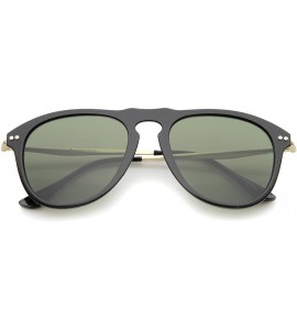 Aviator Modern Keyhole Nose Bridge Horn Rimmed Metal Temple Aviator Sunglasses 53mm - Black-gold / Green - CC12KUKI5RB $20.20