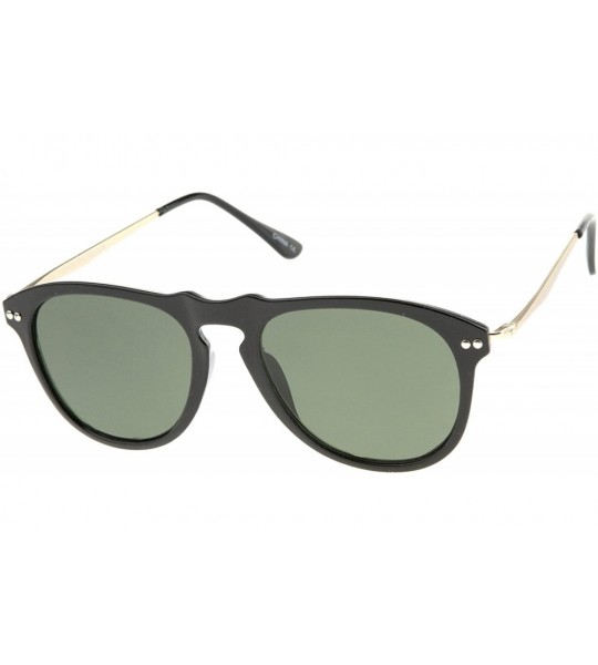 Aviator Modern Keyhole Nose Bridge Horn Rimmed Metal Temple Aviator Sunglasses 53mm - Black-gold / Green - CC12KUKI5RB $20.20