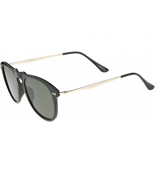 Aviator Modern Keyhole Nose Bridge Horn Rimmed Metal Temple Aviator Sunglasses 53mm - Black-gold / Green - CC12KUKI5RB $20.20