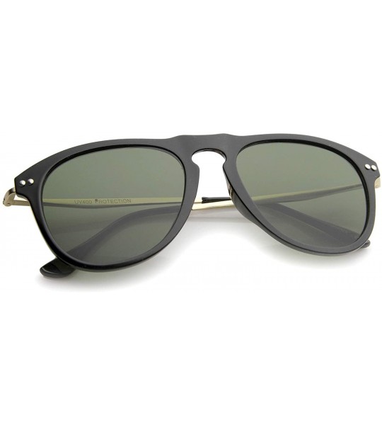 Aviator Modern Keyhole Nose Bridge Horn Rimmed Metal Temple Aviator Sunglasses 53mm - Black-gold / Green - CC12KUKI5RB $20.20