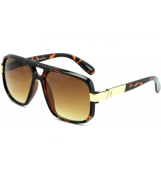 Aviator Classic Square Frame Plastic Flat Top Aviator with Metal Trimming Sunglasses - Tortoise - CN11ZTA93YV $19.64