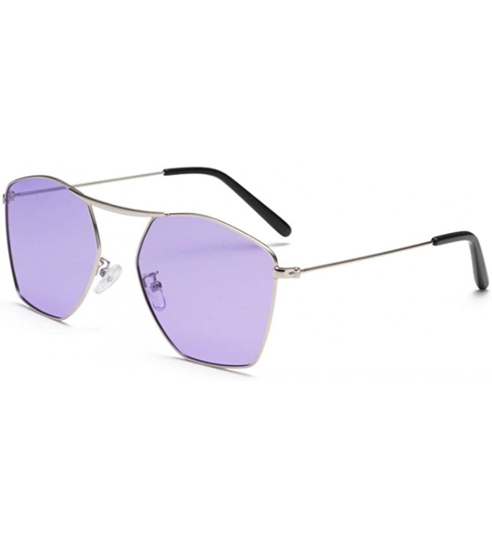 Aviator Men and women fashion retro polygon single beam aviator sunglasses prom mirror party travel - Purple - CQ18T2L7SQU $3...