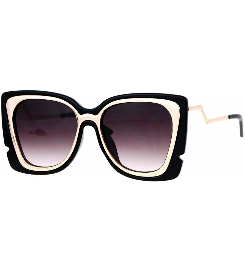 Square Square Butterfly Sunglasses Womens Unique Double Frame Zig Zag Arms - Black Gold - CZ1877MWO3U $22.52