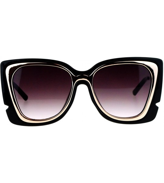 Square Square Butterfly Sunglasses Womens Unique Double Frame Zig Zag Arms - Black Gold - CZ1877MWO3U $22.52