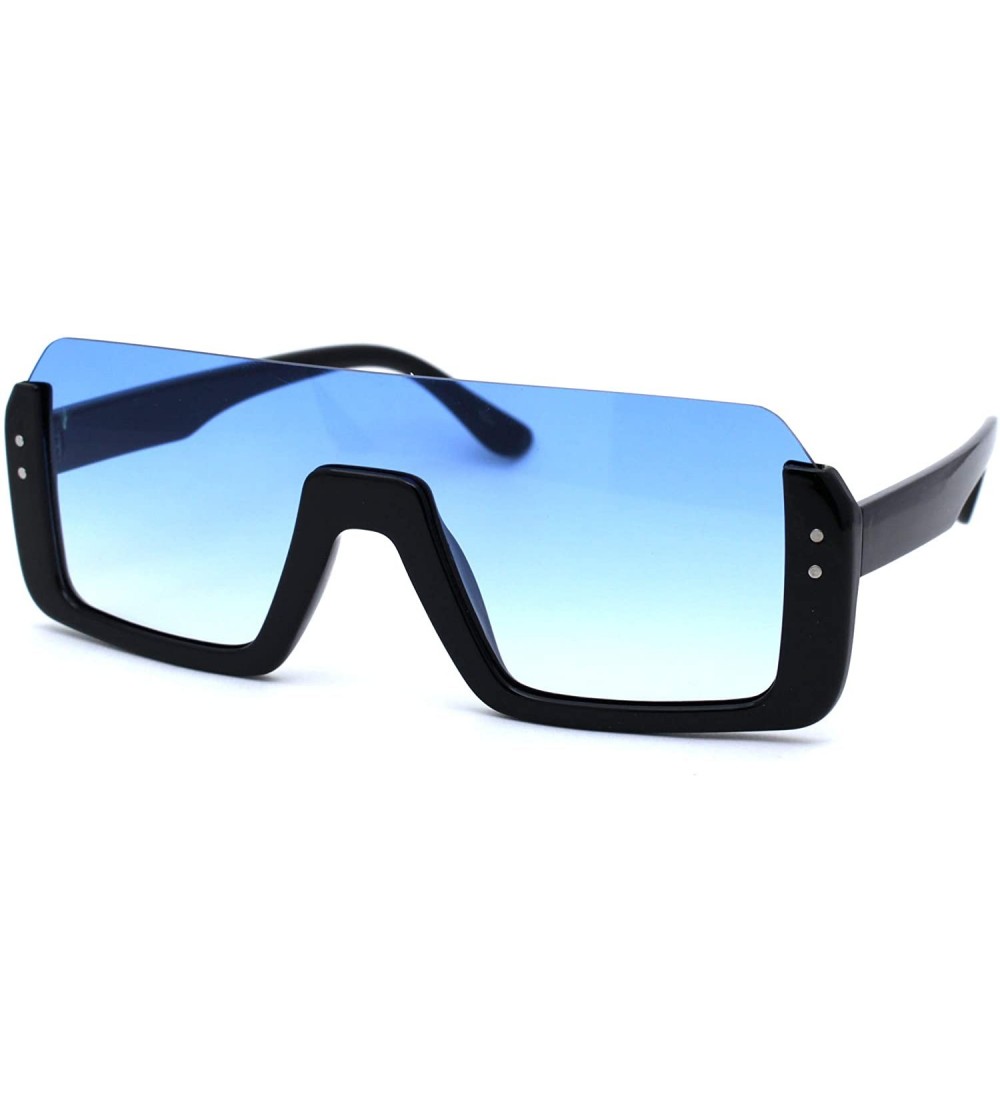 Rectangular Mens Upside Down Half Rim Plastic Rectangular Shield Sunglasses - Black Blue - C418ZREU7GA $19.60