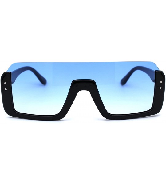 Rectangular Mens Upside Down Half Rim Plastic Rectangular Shield Sunglasses - Black Blue - C418ZREU7GA $19.60