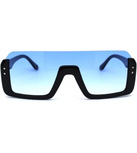 Rectangular Mens Upside Down Half Rim Plastic Rectangular Shield Sunglasses - Black Blue - C418ZREU7GA $19.60