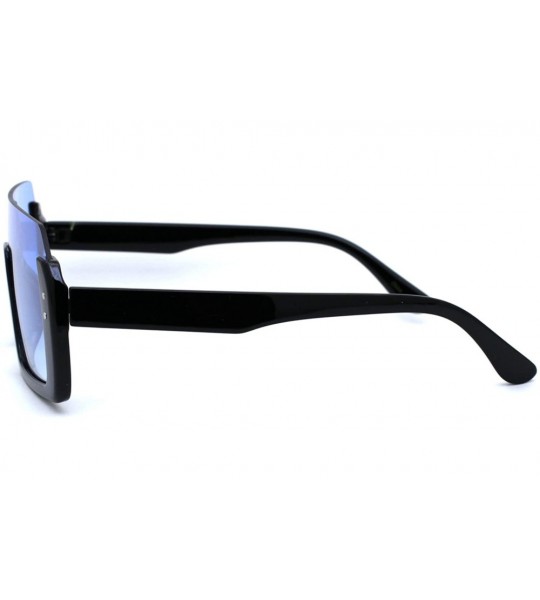 Rectangular Mens Upside Down Half Rim Plastic Rectangular Shield Sunglasses - Black Blue - C418ZREU7GA $19.60