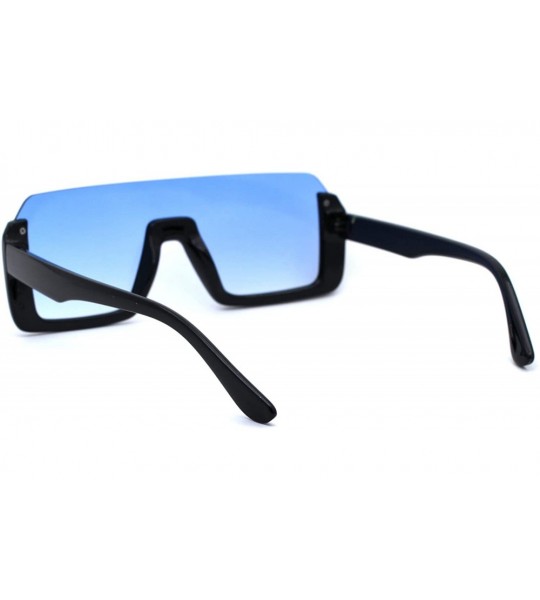 Rectangular Mens Upside Down Half Rim Plastic Rectangular Shield Sunglasses - Black Blue - C418ZREU7GA $19.60