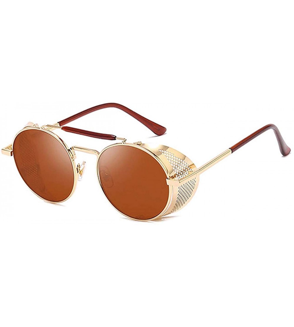 Round Steampunk Sunglasses for Men Women-Classic Round Style-UV Protection 8086 - Brown - CY1902ADY7E $16.52