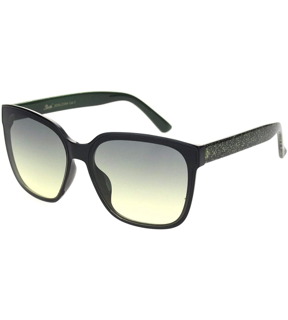 Rectangular Womens Glitter Arm Rectangular Horn Rim Plastic Sunglasses - Black Green Glitter - CJ18OGE4ON8 $19.43