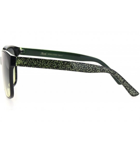 Rectangular Womens Glitter Arm Rectangular Horn Rim Plastic Sunglasses - Black Green Glitter - CJ18OGE4ON8 $19.43