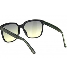 Rectangular Womens Glitter Arm Rectangular Horn Rim Plastic Sunglasses - Black Green Glitter - CJ18OGE4ON8 $19.43