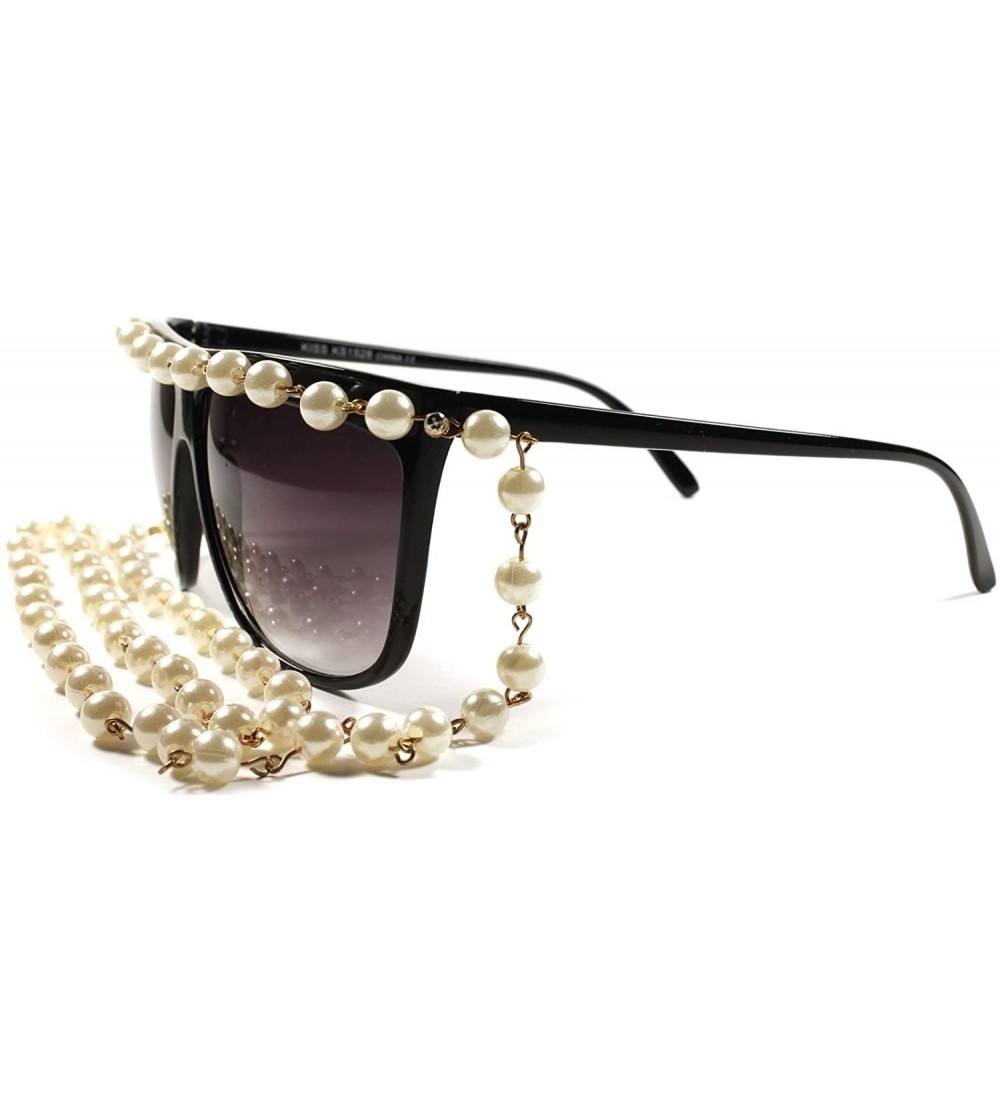 Oversized Vintage Retro Oversized Pearl Chain Hip Hop Womens Concert Party Sunglasses - Black 1 - CC189AOEM7X $29.47