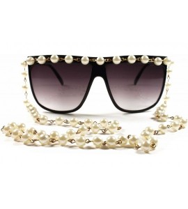 Oversized Vintage Retro Oversized Pearl Chain Hip Hop Womens Concert Party Sunglasses - Black 1 - CC189AOEM7X $29.47