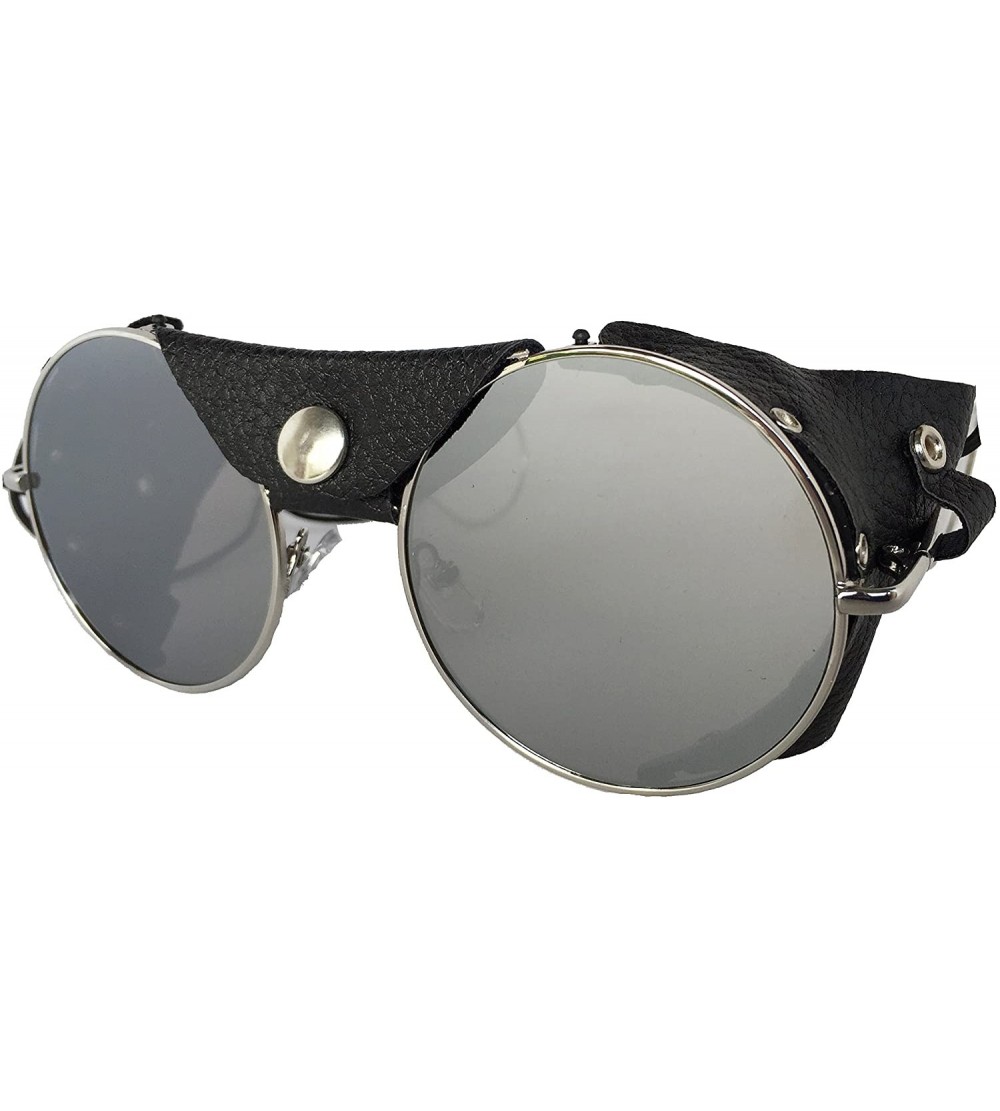 Round Round Lens Motorcycle Sunglasses (Chrome Frames - Flat Lens Mirror) - CE17YQ2MYI8 $57.36