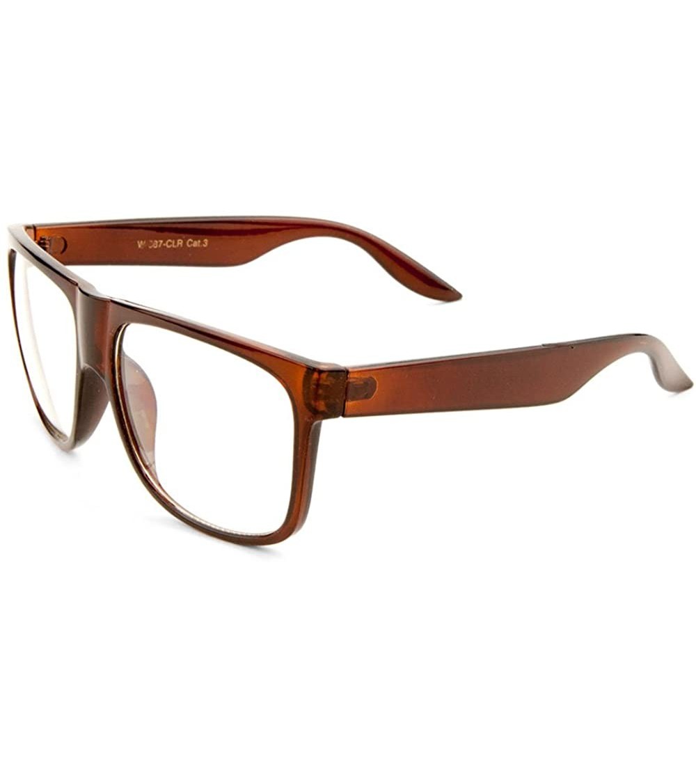 Rectangular Rectangular Eye Glasses Non Prescription Flat Top Frame for Men Women (Brown/Clear - 54mm) - CK185LR4ZED $17.17