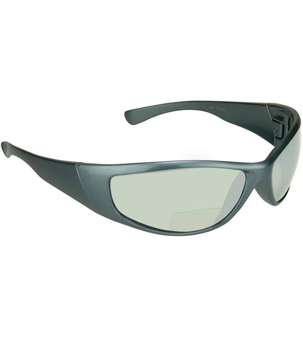 Wrap Bifocal Sunglasses Mirror Mens Wraparound Nearly Invisible Reader Line - Carbonate Gray - CY1936GY774 $21.75