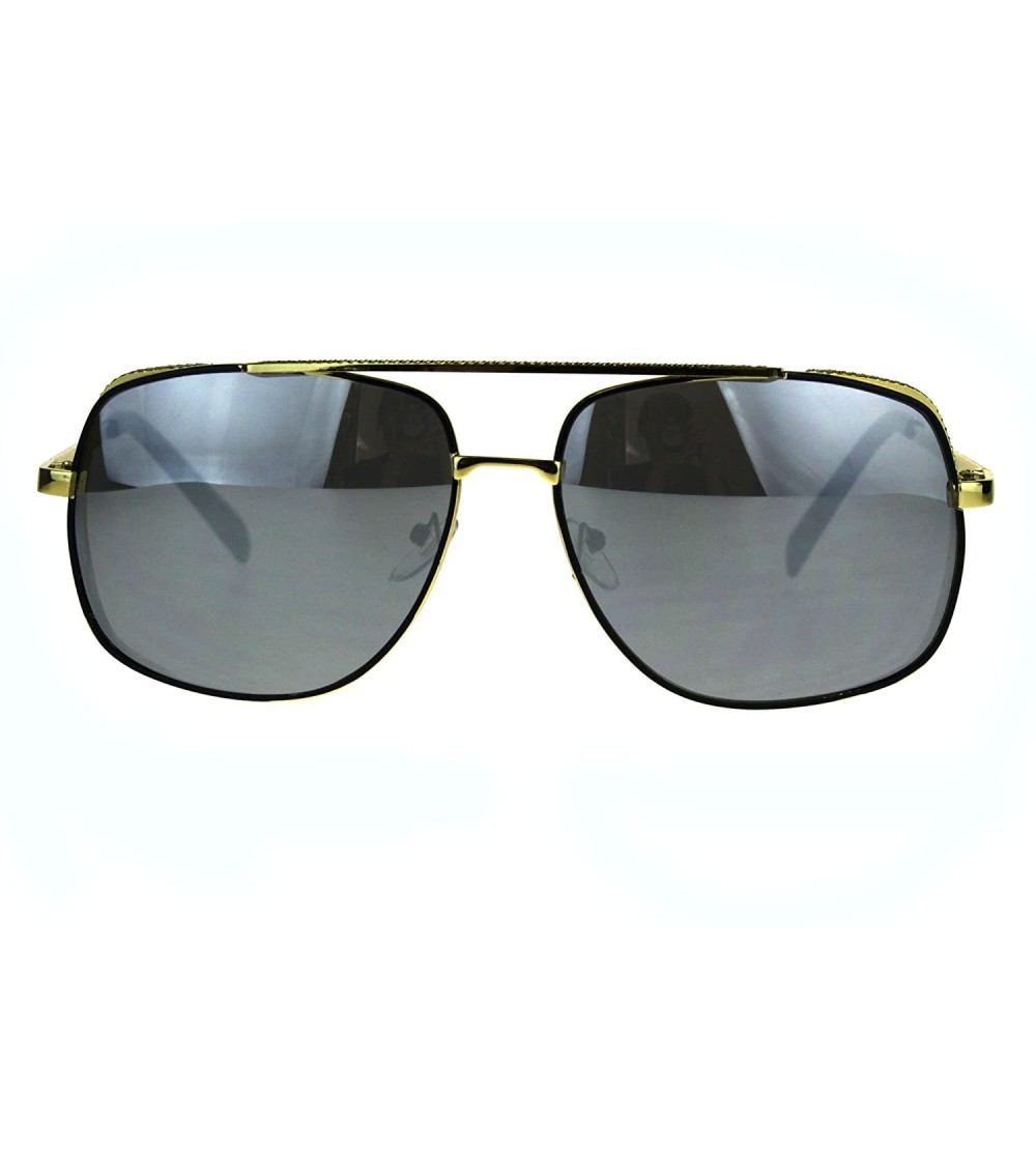 Rectangular Mens Luxury Fashion Rectangular Racer Metal Rim Pilots Sunglasses - Gold Mirror - CN187UT6HKO $23.65