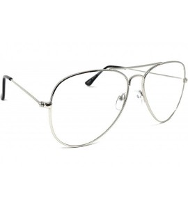 Oval Aviator Mirror or Clear Metal Sunglasses Classic Style - Silver- Clear - CD18YTNIGYX $17.99