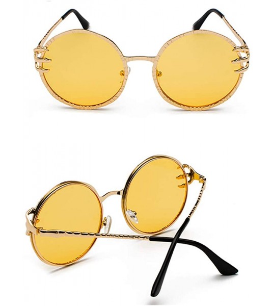 Goggle Gothic Round Sunglasses For Women-Fashion Shade Glasses With Metal Frame - D - C8190O5QAXS $58.85