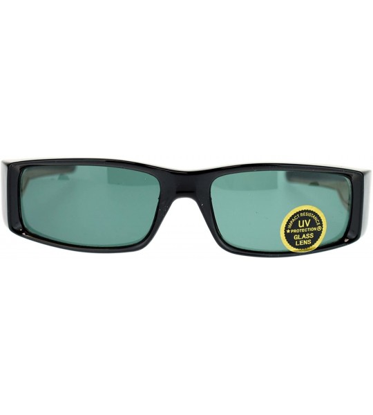Rectangular Tempered Glass Lens Narrow Rectangular Mens Sport Biker Gangster Sunglasses - Black Brown - C111NMUKTN5 $19.23