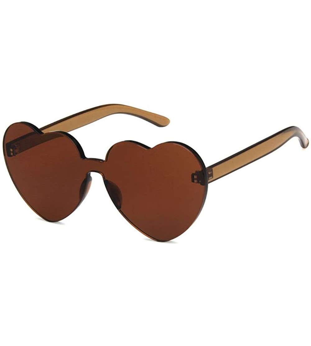 Rimless Women Beach Eyewear Cute Heartshape Frameless Sunglasses with Case UV400 - Tansparent Brown - CN18WLTI9HU $39.06