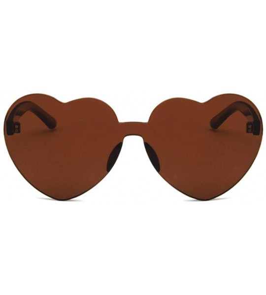 Rimless Women Beach Eyewear Cute Heartshape Frameless Sunglasses with Case UV400 - Tansparent Brown - CN18WLTI9HU $39.06