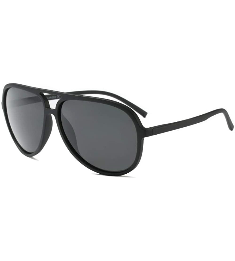 Oversized Polarized Aviator Sunglasses for Men Women Black TR90 Frame Ultralight Sunshades - Matte Black - CB18RES735I $32.10